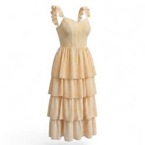 Ao Yan Butter Yellow Tiered Ruffled Maxi‎ Formal Dress Prom Gown NWT Size S